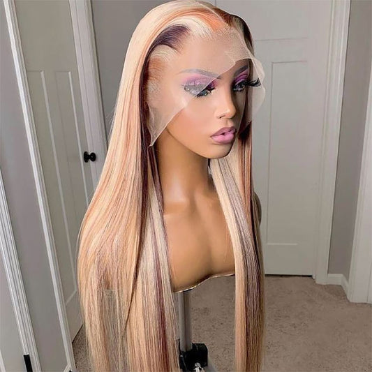 Honey, Blonde, Brown Mixed Transparent Lace Front Human Hair Wig