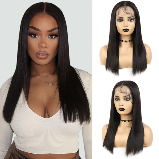 Smooth Long Straight Middle Part Synthetic Heat Resistant Lace Front Wig
