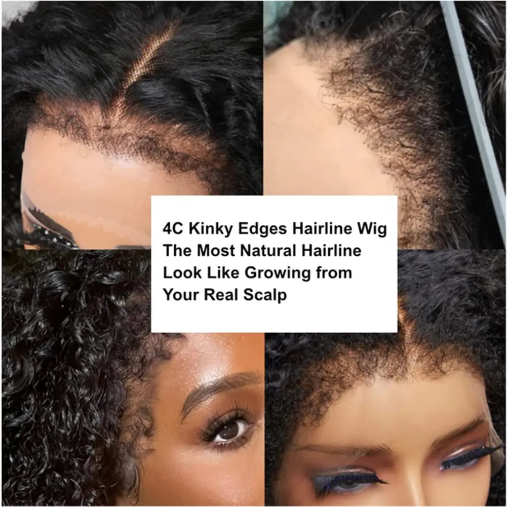 4C Kinky Edges Natural Hairline Glueless Transparent Lace Front Wig