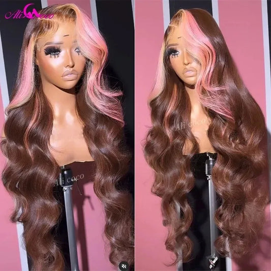 Brown/Pink Highlight Brazilian Remy Body Wave Lace Front