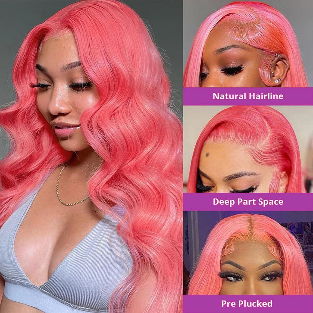 Pink Brazilian Body Wave HD Lace Front Wig