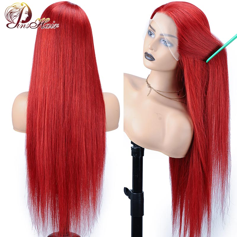Hot Red Straight Transparent Lace Frontal Wig