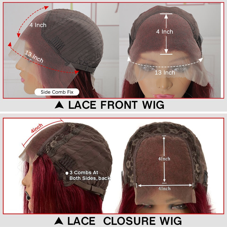 13X4 Burgundy HD Transparent Lace Front Human Hair Wig