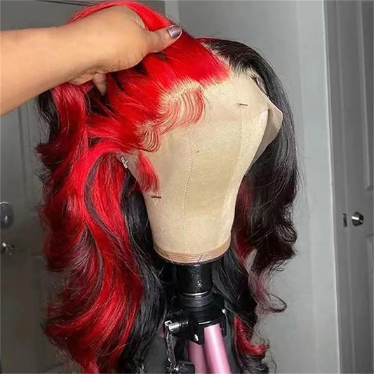 Red/Black Highlighted Brazilian Body Wave Lace Front Wig