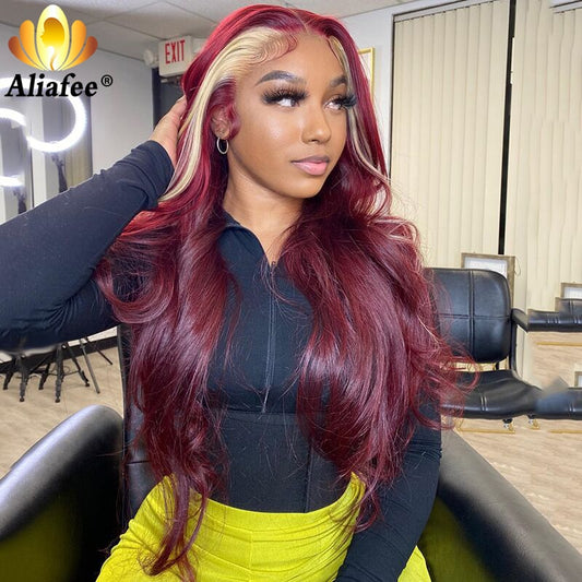 Wine Red & Honey Blonde 613 Body Wave Lace Front Wig