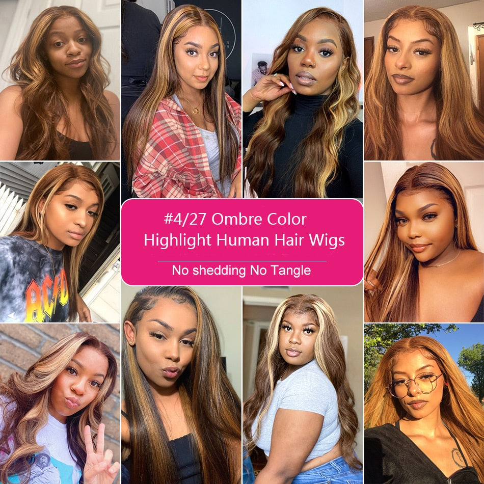 Highlighted Honey Blonde Ombre Bone Straight Lace Front Wig