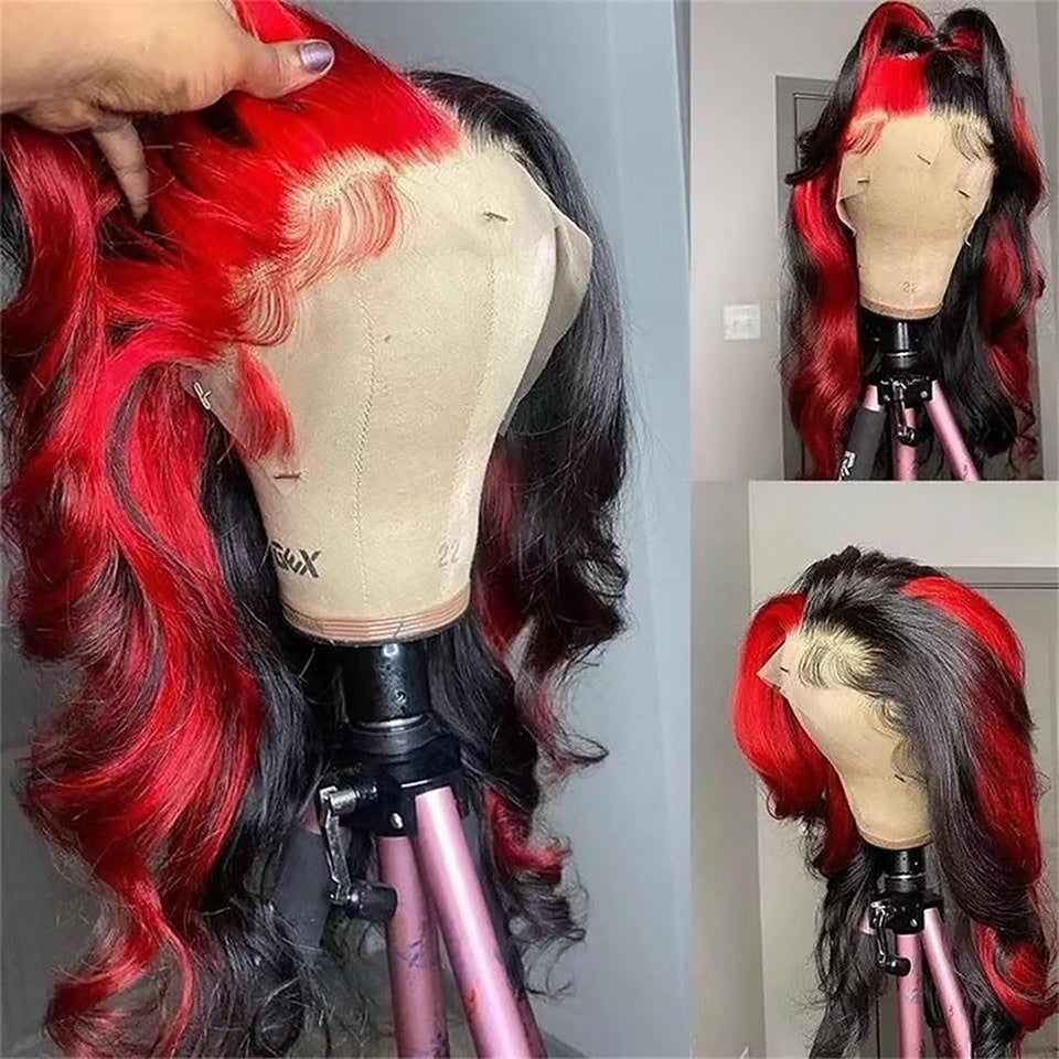 Red/Black Highlighted Brazilian Body Wave Lace Front Wig