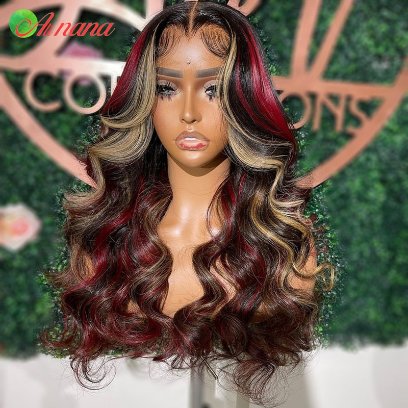 Red Blonde Body Wave Lace Frontal Wig