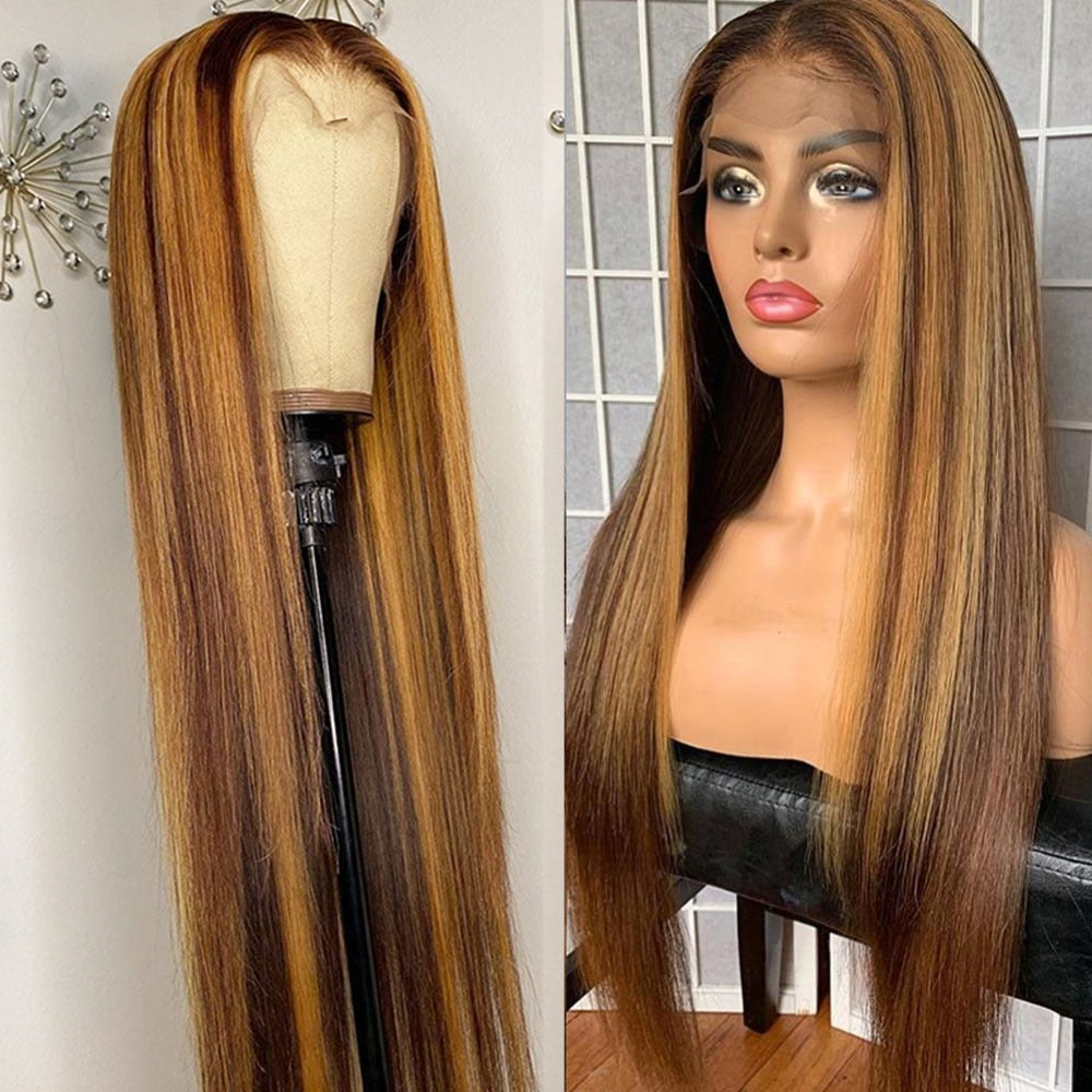 Highlighted Honey Blonde Ombre Bone Straight Lace Front Wig