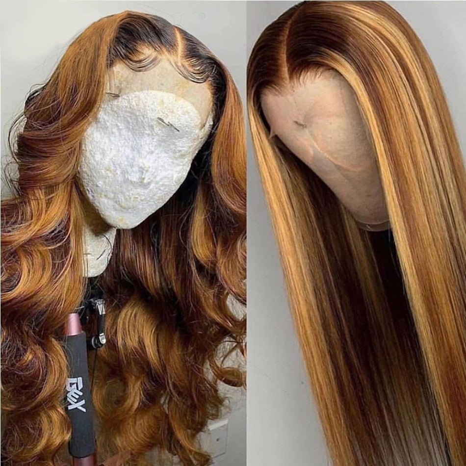 Bone Straight Malaysian Honey/Brown Ombre Lace Front Wig