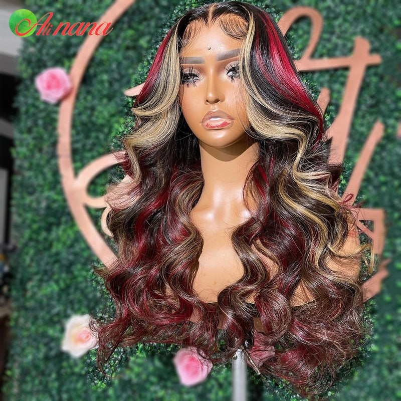 Red Blonde Body Wave Lace Frontal Wig